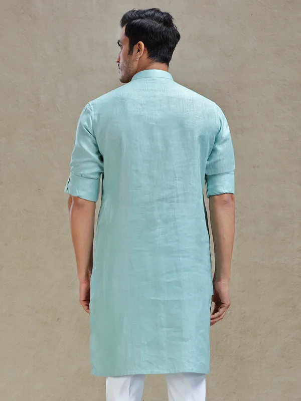 Mist green linen kurta for ethnic look