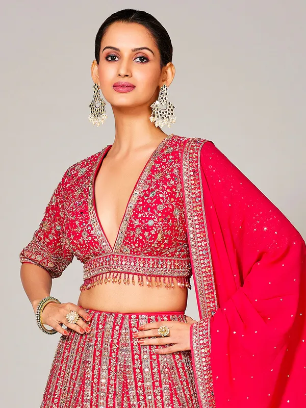 Dazzling dark pink georgette lehenga choli