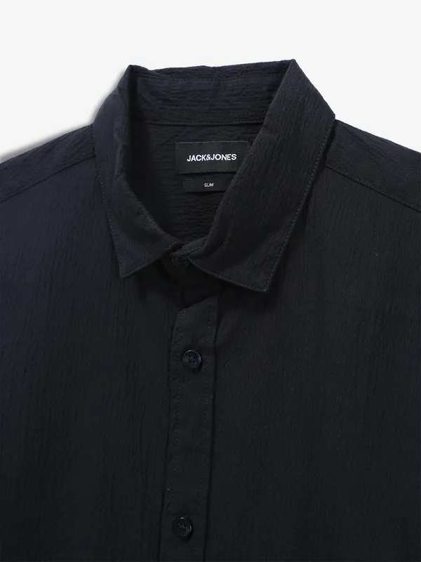 JACK&JONES black plain slim fit casual shirt