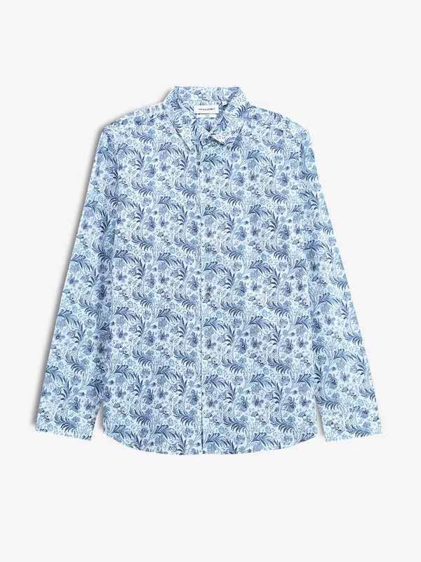 JACK&JONES sky blue printed slim fit shirt