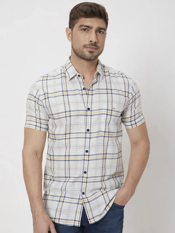 MUFTI white large checks slim fit shirt