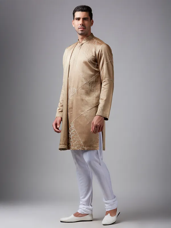 Stunning khaki silk  Men Kurta pajama