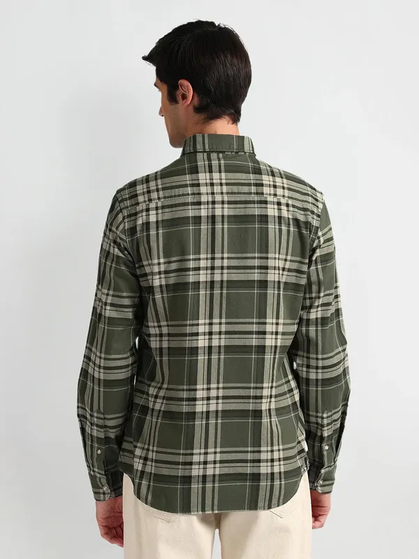 U S POLO ASSN checks olive cotton shirt