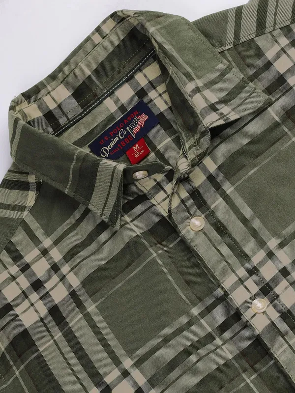 U S POLO ASSN checks olive cotton shirt