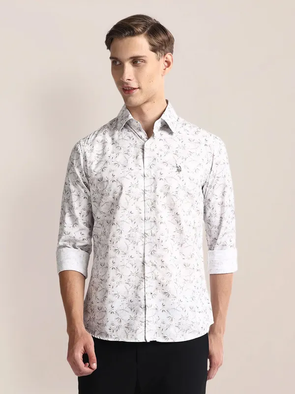 U S POLO ASSN printed white full sleeves shirt