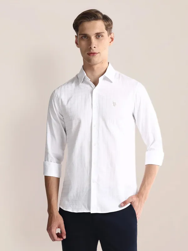 U S POLO ASSN texture white cotton shirt