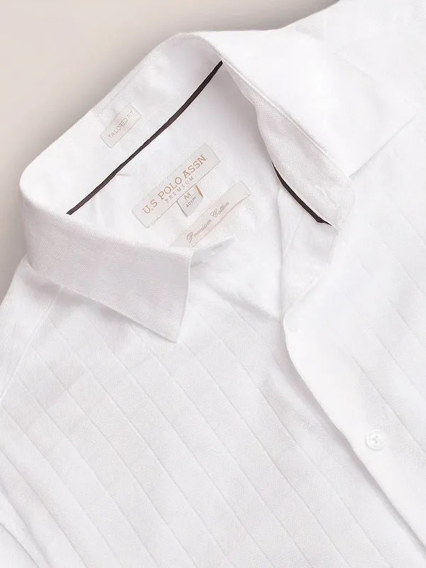 U S POLO ASSN texture white cotton shirt