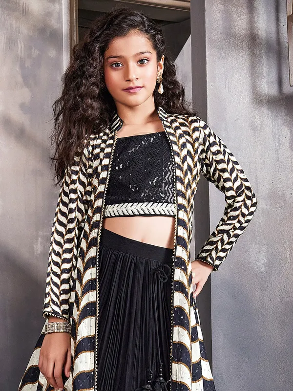 Modern black lehenga choli with shrug