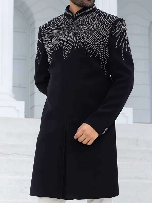 Modern black terry rayon Indowestern