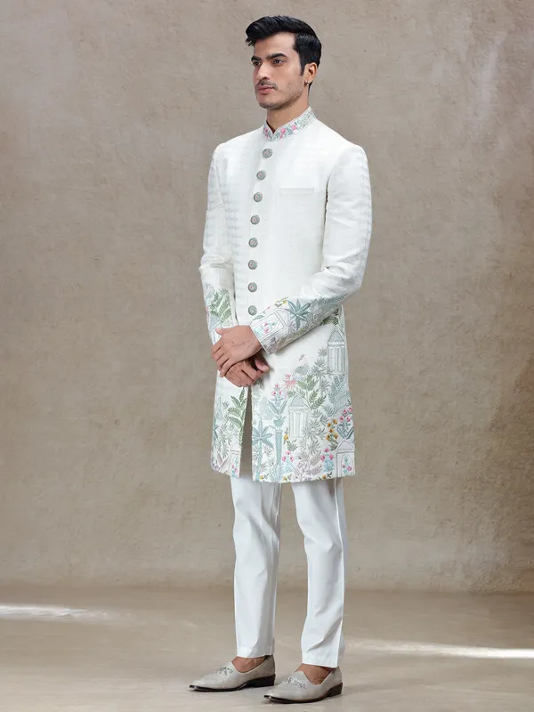Modern charming white long indo-western for wedding