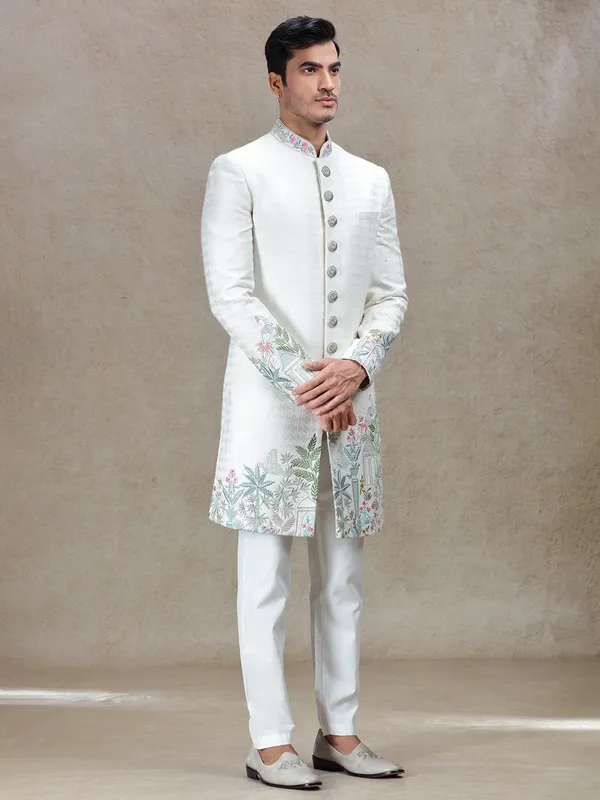 Modern charming white long indo-western for wedding