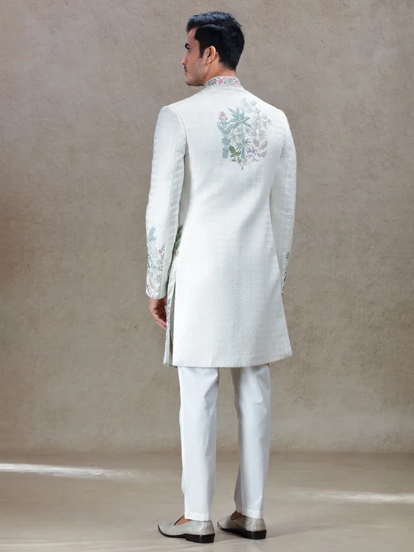 Modern charming white long indo-western for wedding