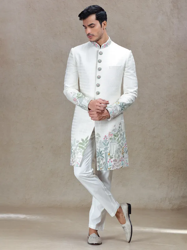 Modern charming white long indo-western for wedding