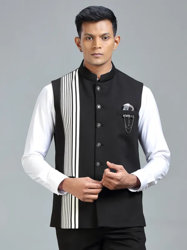 Modern classic black striped waistcoat for men