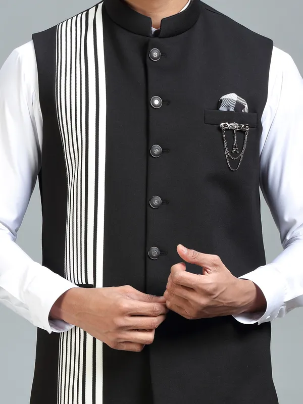 Modern classic black striped waistcoat for men