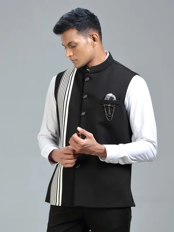 Modern classic black striped waistcoat for men