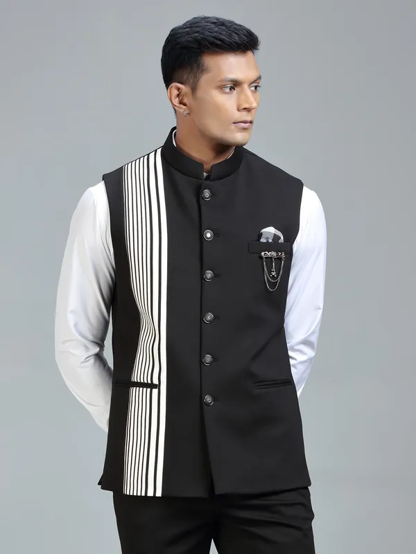 Modern classic black striped waistcoat for men