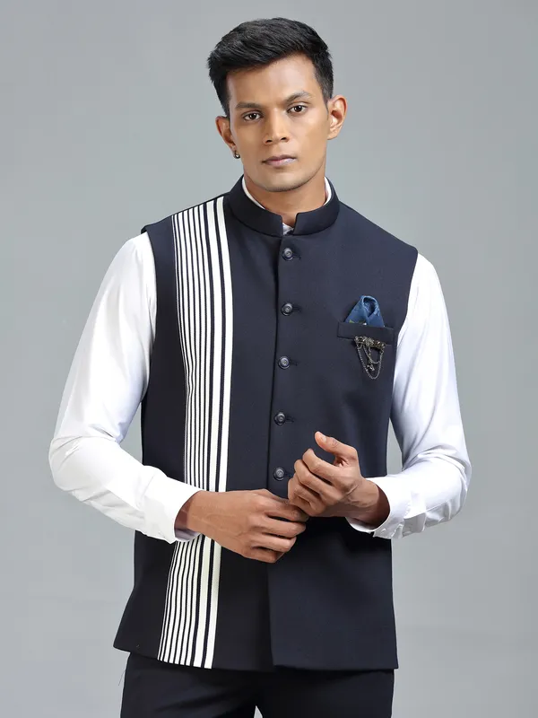 Modern classic navy striped waistcoat for men