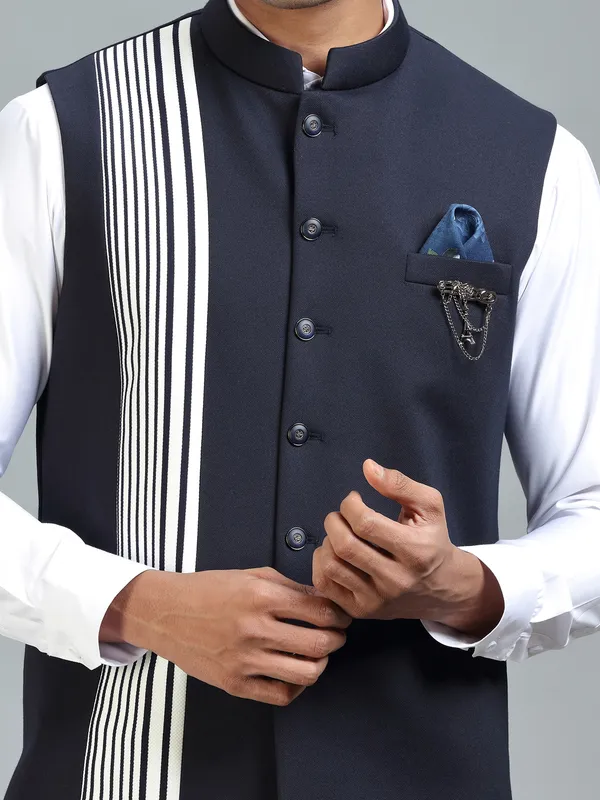 Modern classic navy striped waistcoat for men