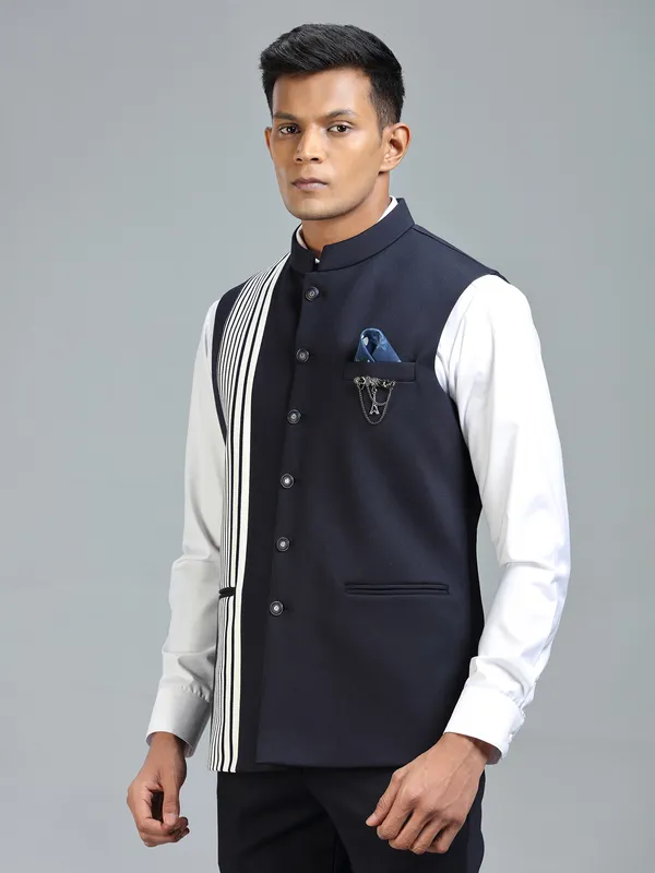 Modern classic navy striped waistcoat for men