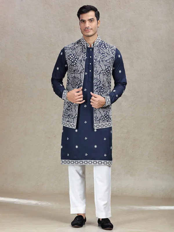 Modern flair navy waistcoat set for festive celebrations