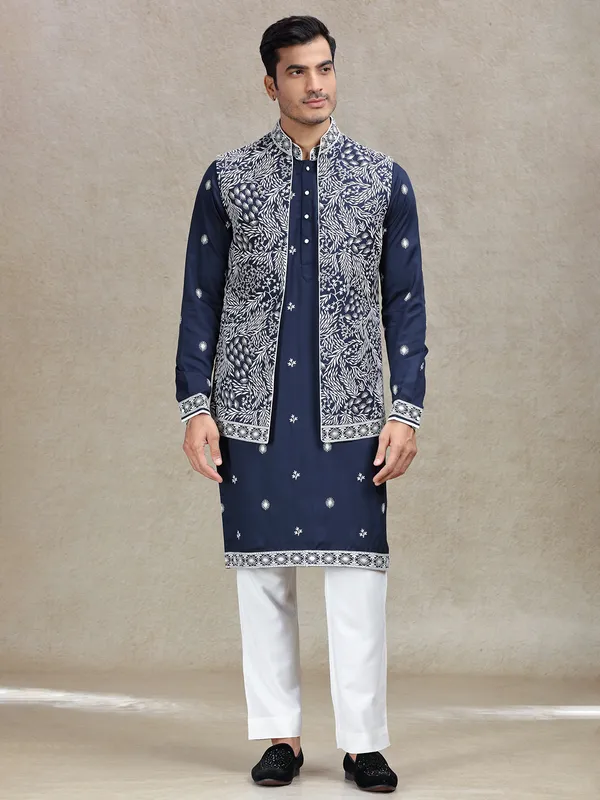 Modern flair navy waistcoat set for festive celebrations
