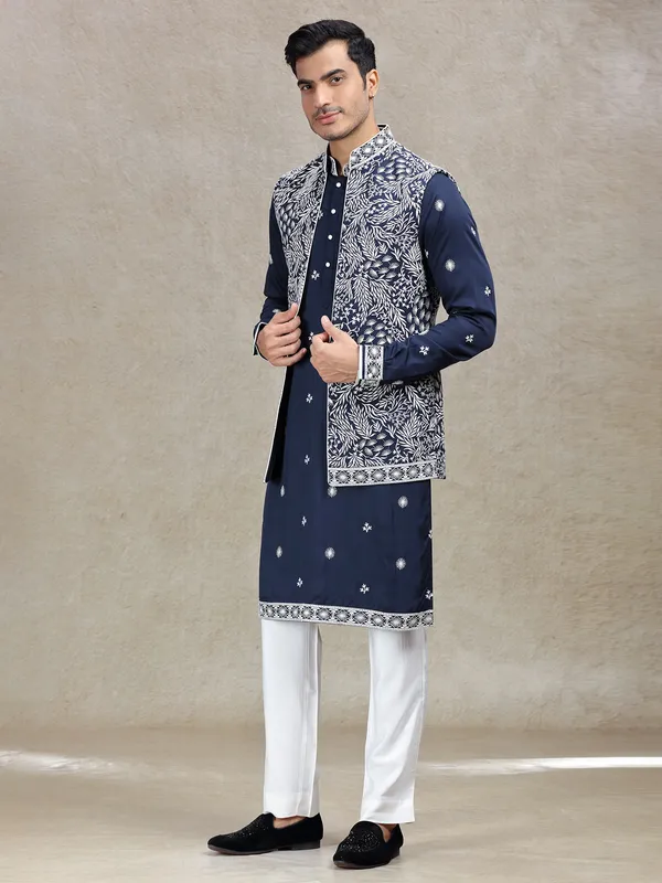 Modern flair navy waistcoat set for festive celebrations