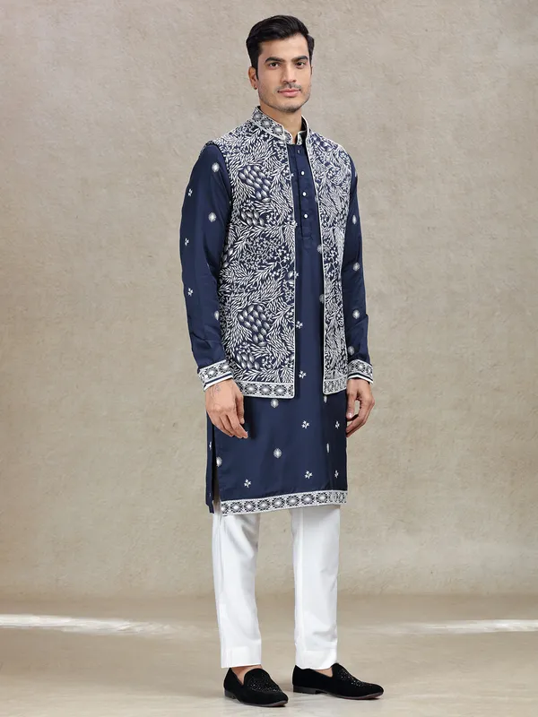 Modern flair navy waistcoat set for festive celebrations