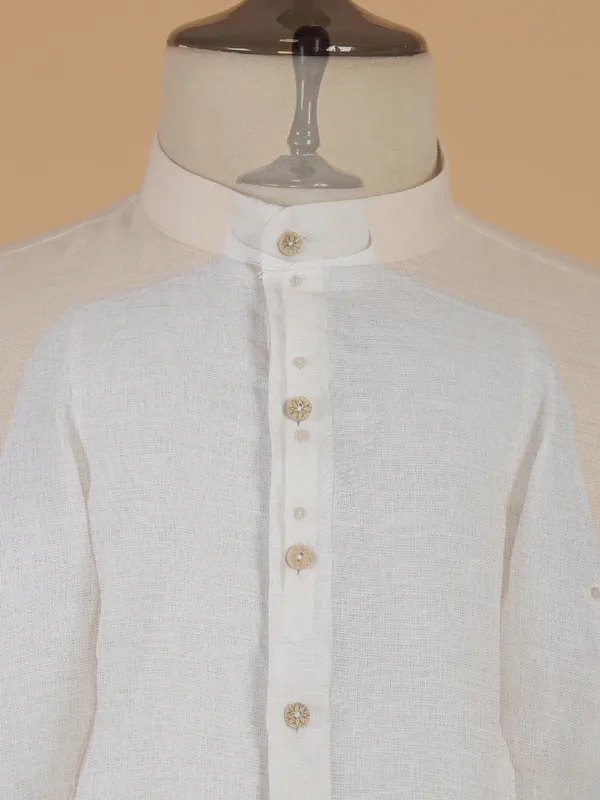 Modern light cream cotton kurta with prints