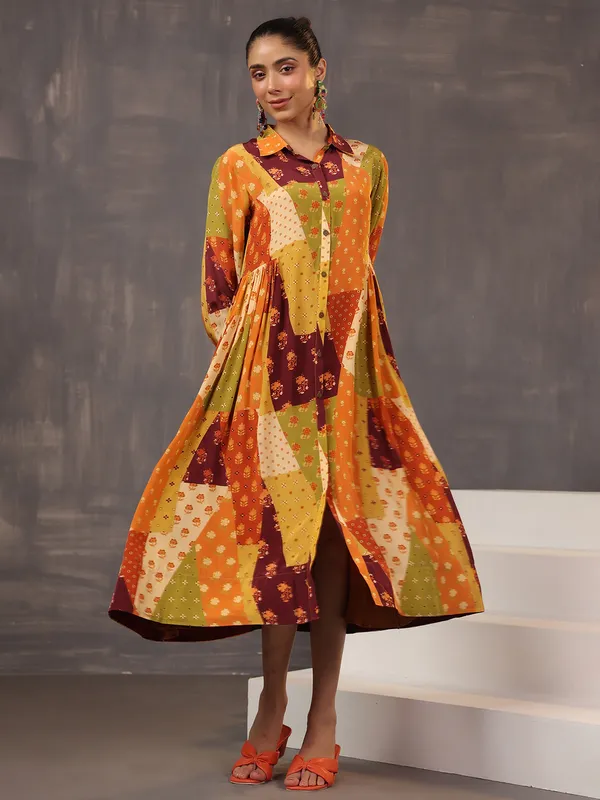 Modern mustard yellow satin kurti