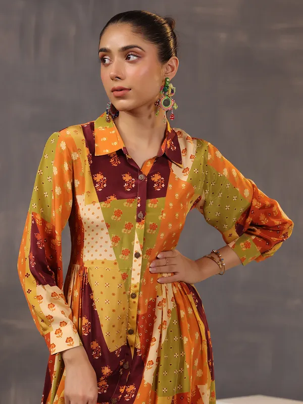 Modern mustard yellow satin kurti
