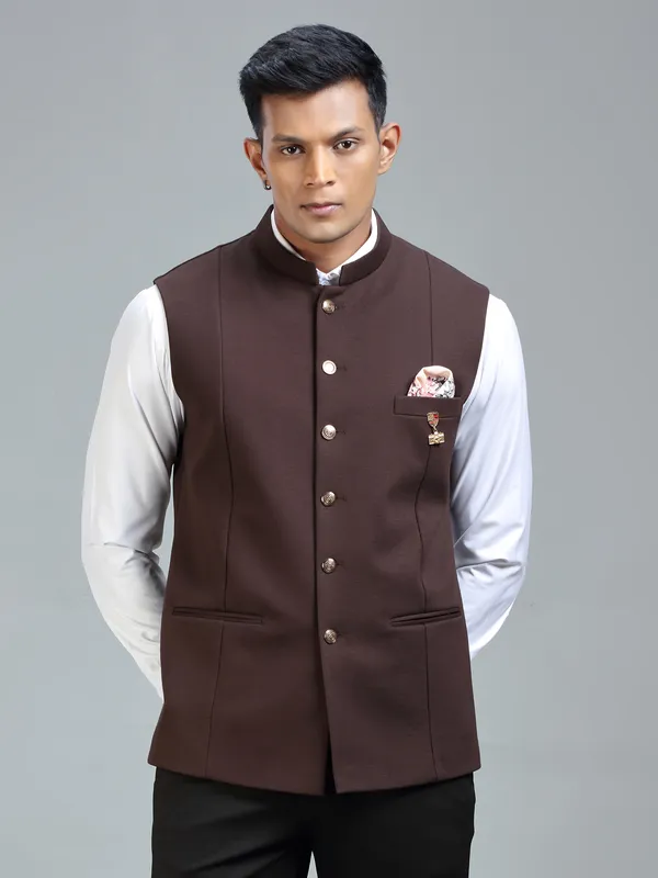 Modern stylish rich brown waistcoat for men