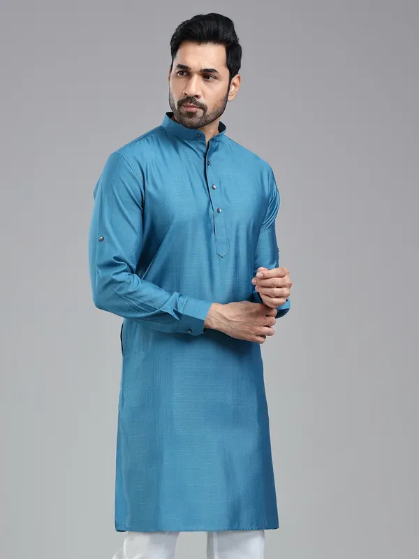 Moonstone blue simple kurta for festive