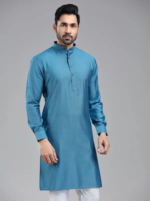 Moonstone blue simple kurta for festive