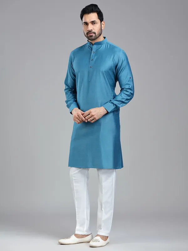 Moonstone blue simple kurta suit for festive