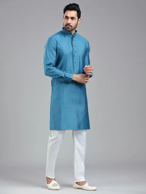 Moonstone blue simple kurta suit for festive