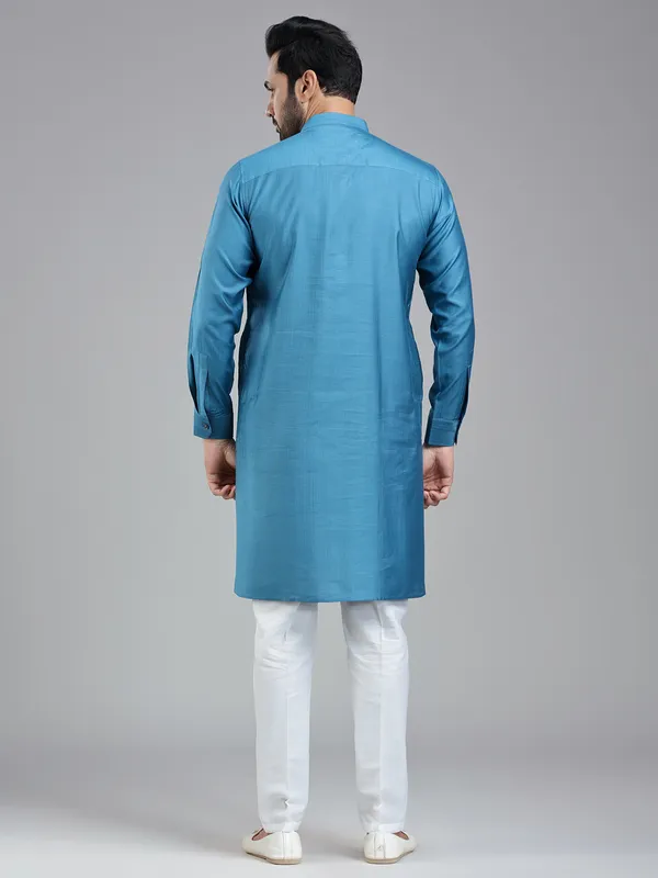 Moonstone blue simple kurta suit for festive