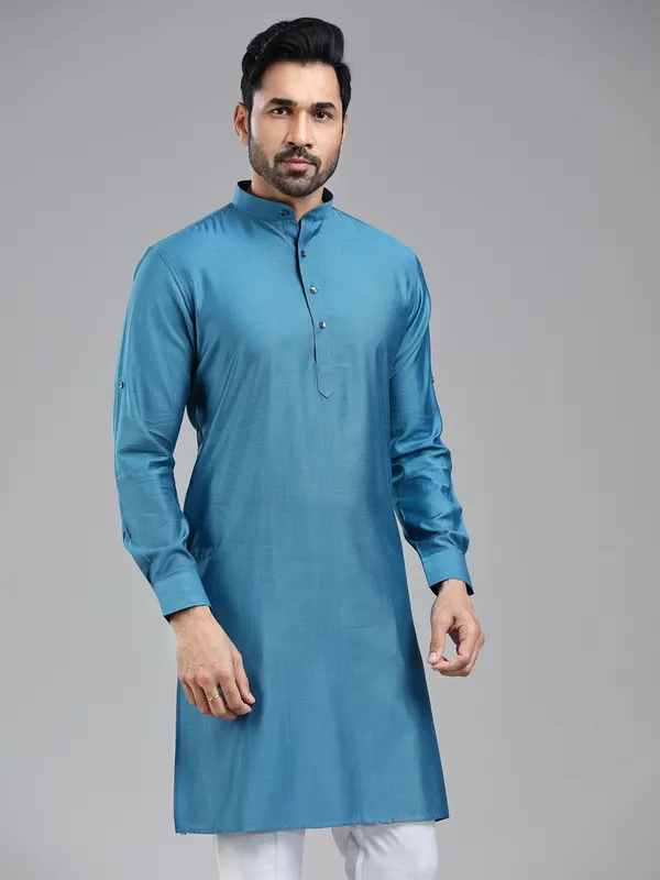 Moonstone blue simple kurta suit for festive