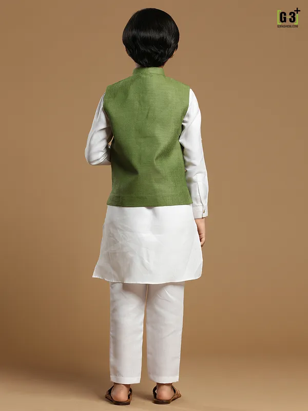 Moss green color cotton silk boys waistcoat set