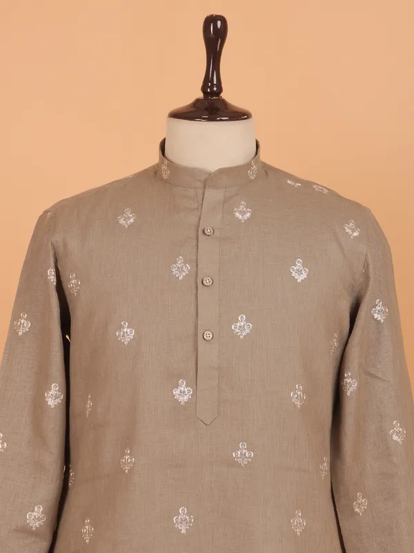 Moss green cotton formal kurta set