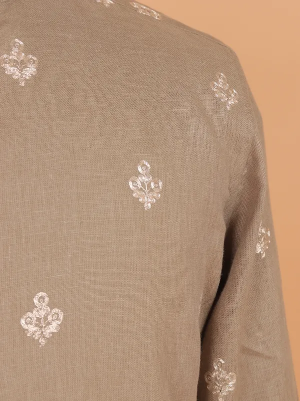 Moss green cotton formal kurta set