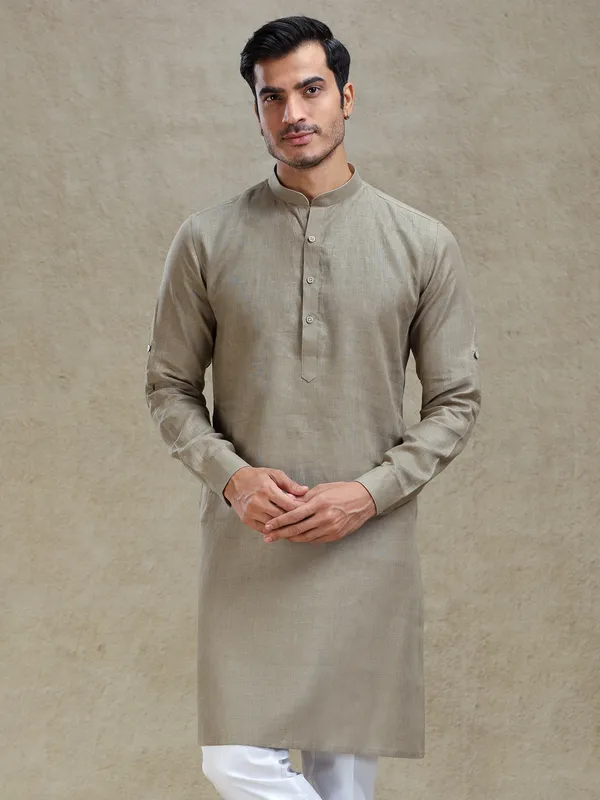 Moss green linen kurta for mahendi
