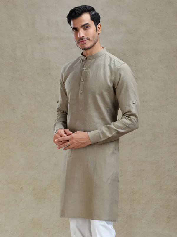 Moss green linen kurta for mahendi