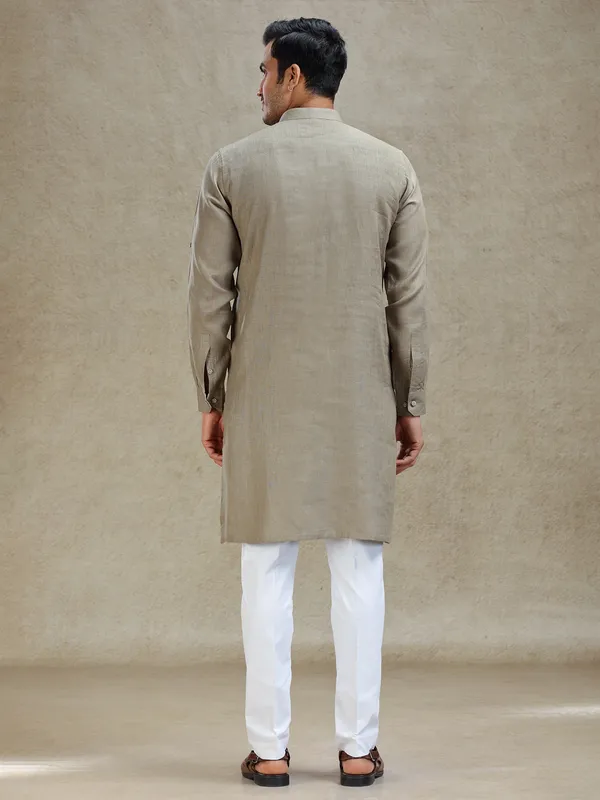 Moss green linen kurta set for mahendi