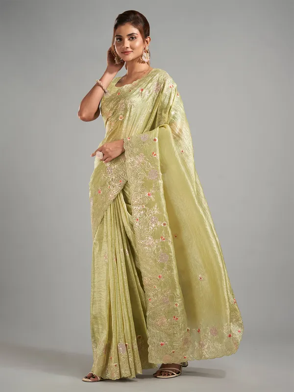 Moss green tissue silk saree