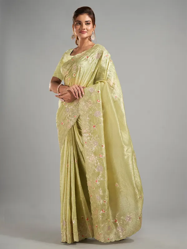 Moss green tissue silk saree