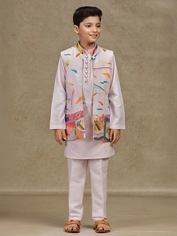 Muave pink silk waistcoat set