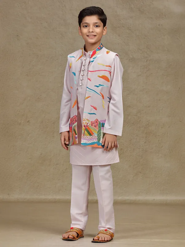 Muave pink silk waistcoat set