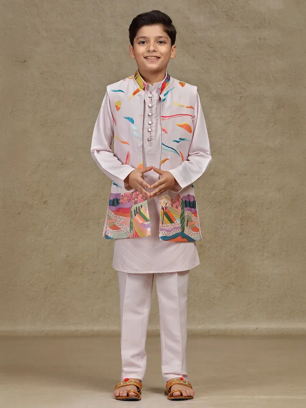 Muave pink silk waistcoat set