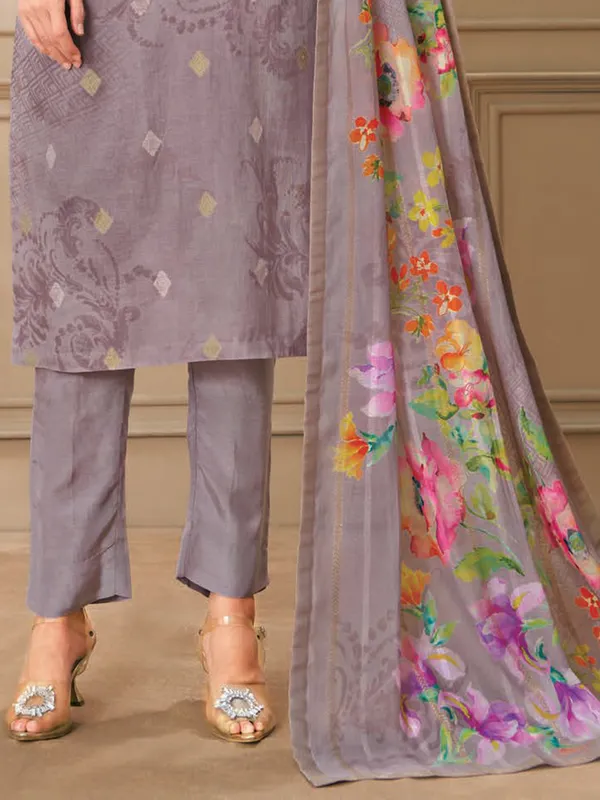 Muave purple printed cotton salwar suit